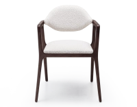 Chaise design avec accoudoirs bois teinte marron foncé et tissu bouclé blanc