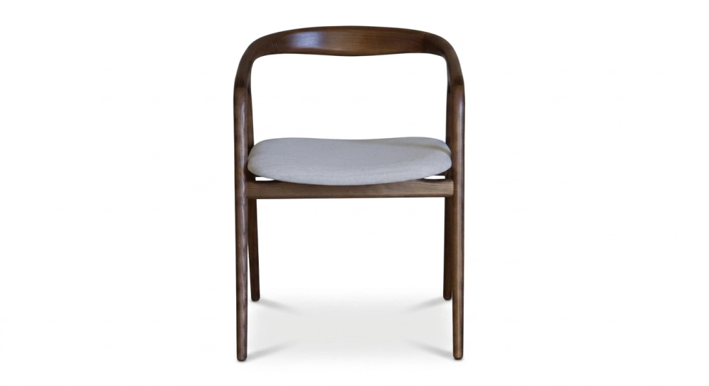 Chaise scandinave bois teinte marron foncé assise tissu beige naturel