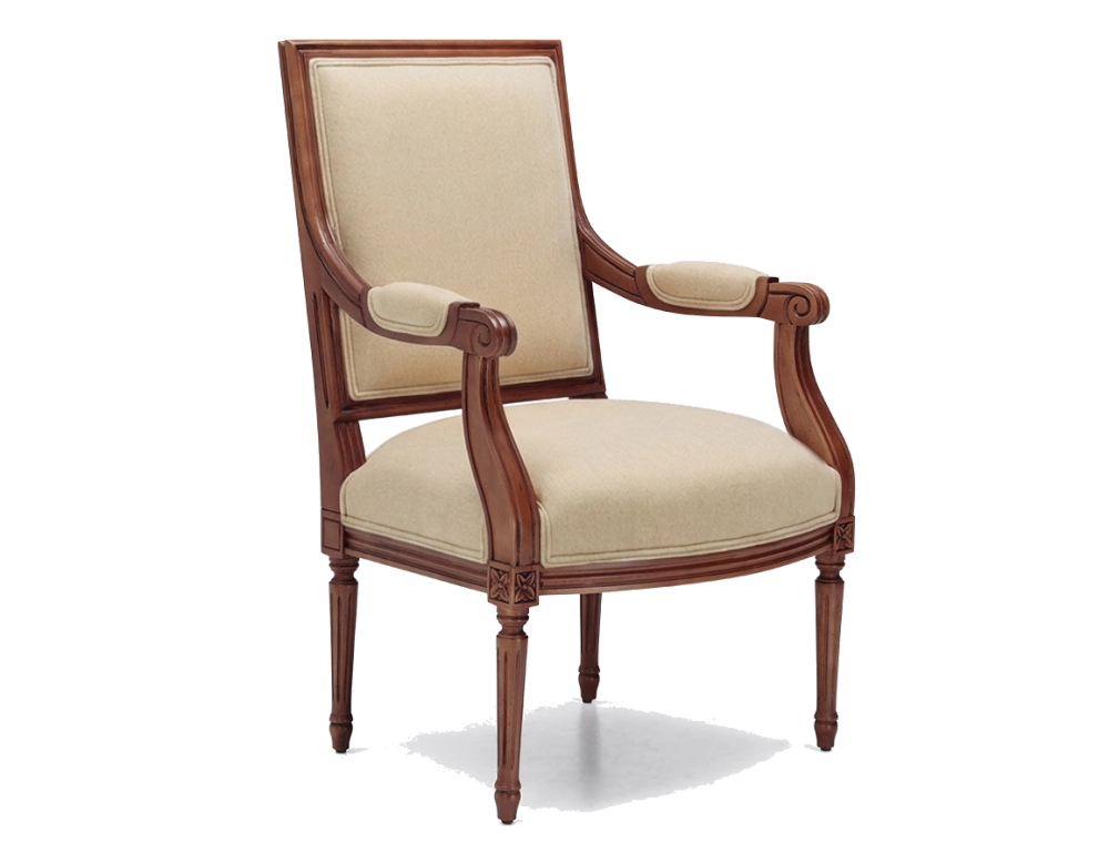 Fauteuil ancien style Louis XVI bois teinte ancienne et tissu crème
