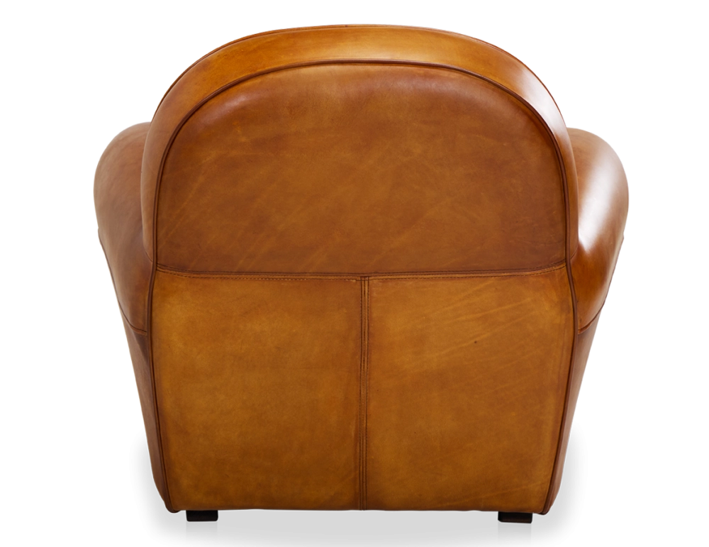 Fauteuil club cuir cognac accoudoirs passepoil