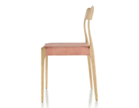 Chaise scandinave bois teinte naturelle assise tissu velours rose pâle
