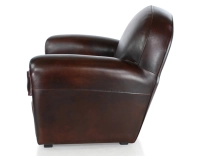 Fauteuil club cuir marron soutenu accoudoirs cloutés