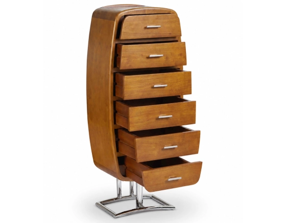 Chiffonnier art déco métal et bois teinte merisier