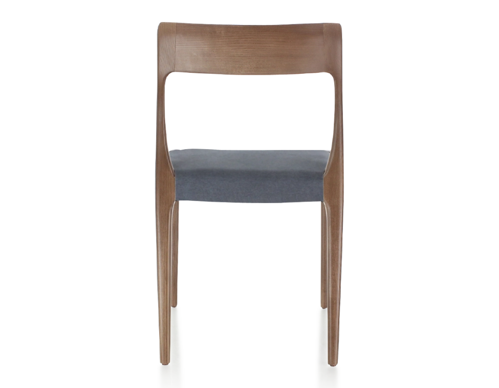 Chaise scandinave bois teinte marron foncé assise tissu gris