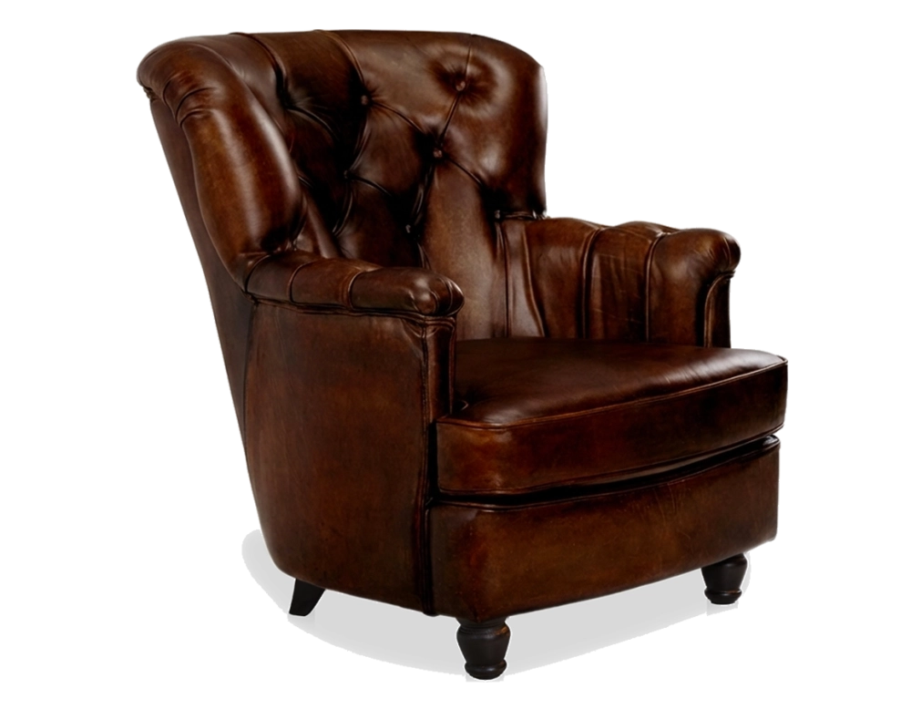 Fauteuil Chesterfield cuir marron soutenu moyen dossier