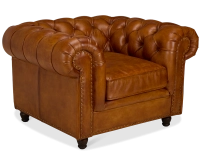 Fauteuil chesterfield cuir marron clair accoudoirs cloutés
