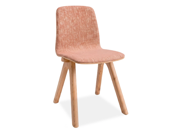 Chaise design en chêne tapissé bois teinte naturelle assise tissu brun sienne