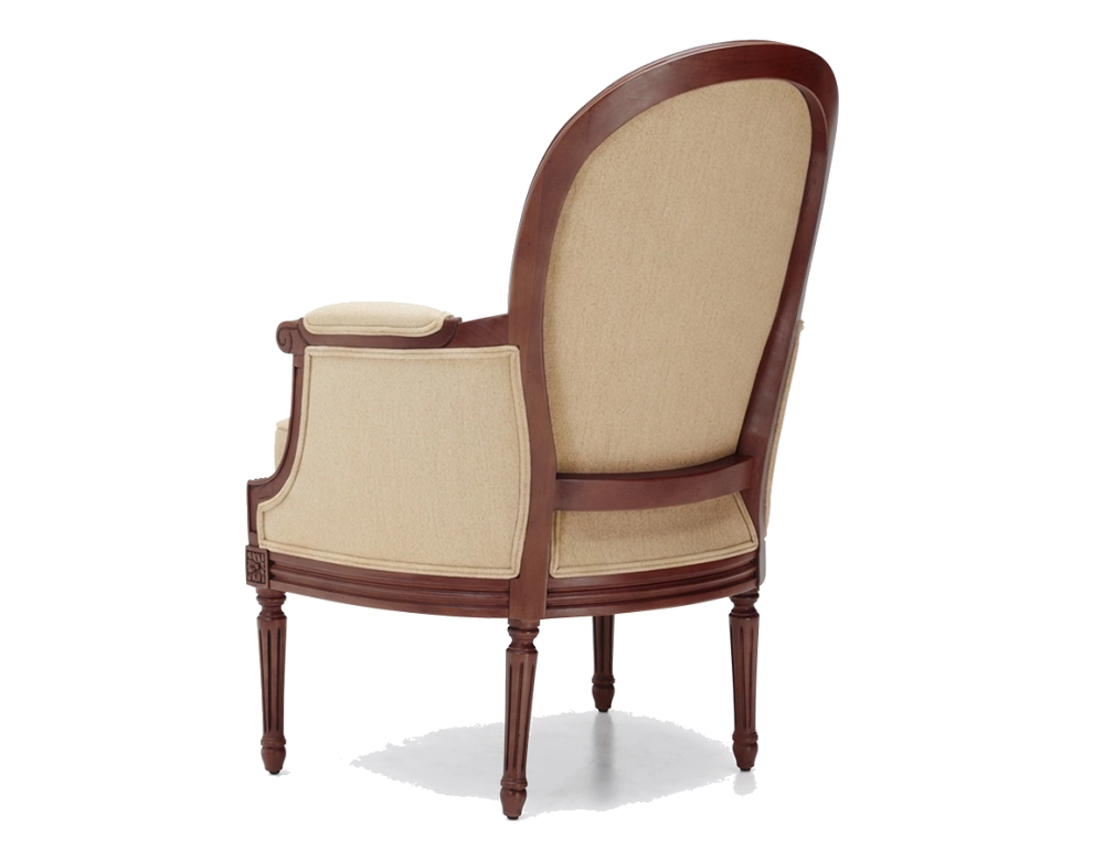 Fauteuil bergère mouluré style Louis XVI bois teinte ancienne et tissu crème