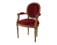Fauteuil ancien style Louis XVI bois teinte ancienne et tissu bordeaux