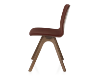 Silla de diseño de roble tapizada madera tinte marrón oscuro asiento tejido burdeos