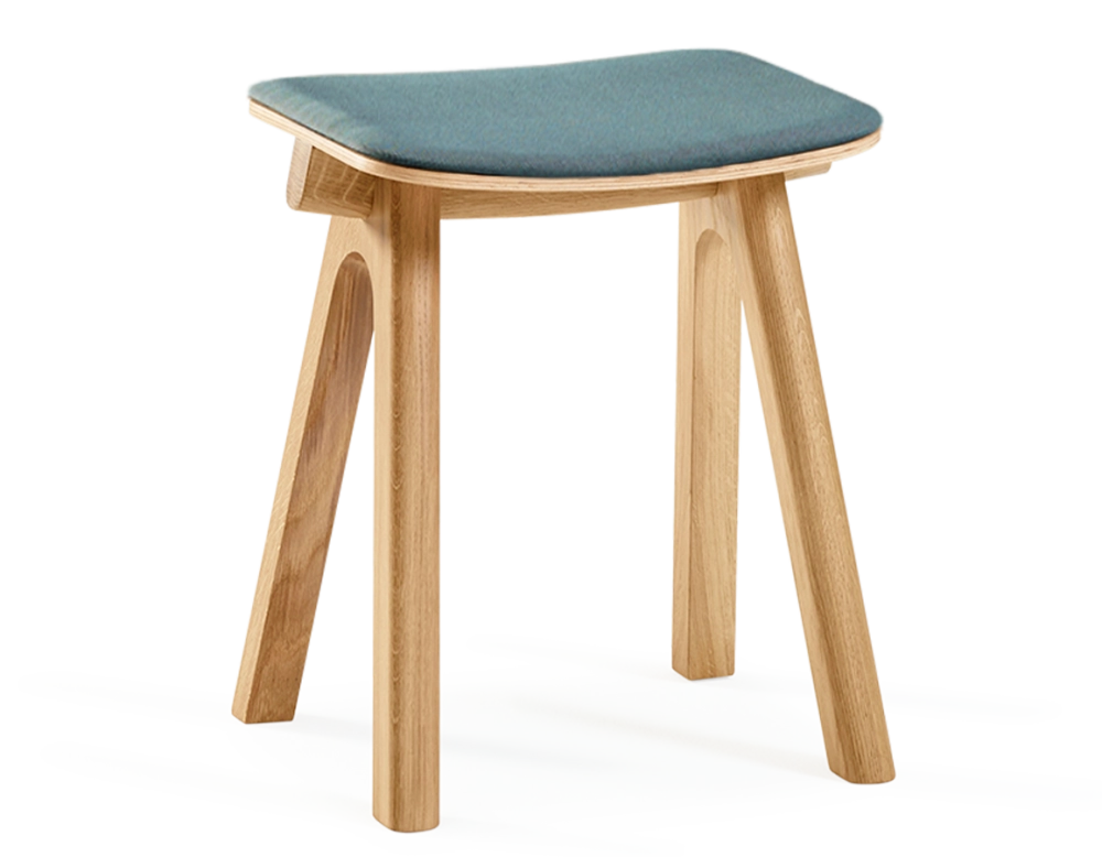 Tabouret en chêne tapissé H45 cm bois teinte naturelle assise tissu bleu océan