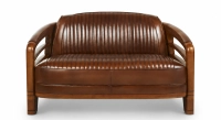Sofá club de madera y piel de 2 plazas marron vintage