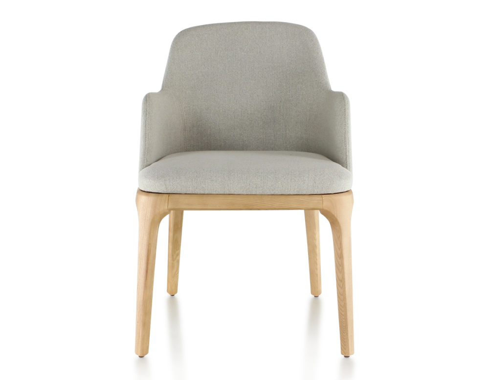 Chaise design avec accoudoirs bois teinte naturelle et tissu beige naturel