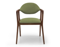 Chaise design avec accoudoirs bois teinte marron foncé et tissu vert