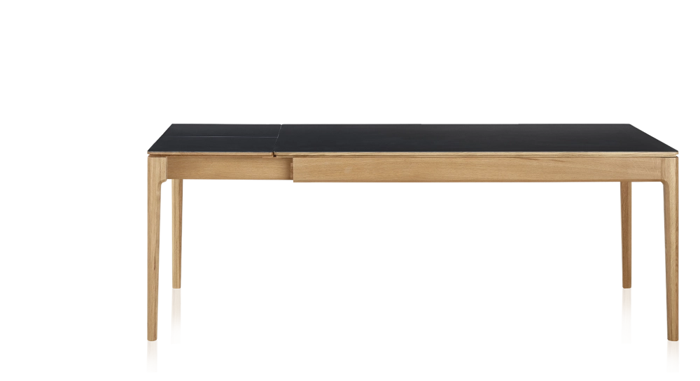 Table extensible 6 à 10 personnes en chêne et céramique allonges céramique avec bois teinte naturelle et plateau et allonges céramique noire unie 160x100 cm