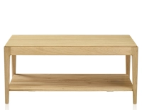 Table basse rectangulaire en chêne avec tablette teinte naturelle 100x50 cm