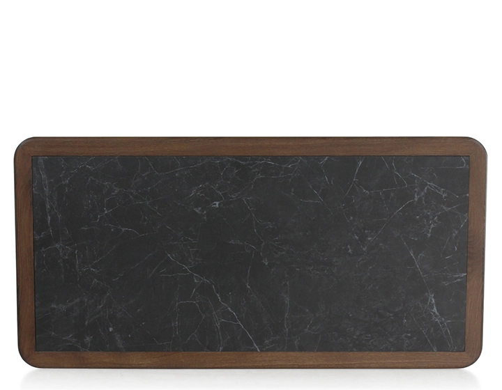 Rectangular coffee table in oak and ceramic with dark brown stained wood and slate effect ceramic top 100x50 cm