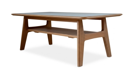 Table basse rectangulaire en chêne et céramique avec bois teinte naturelle plateau céramique effet marbre blanc 120X60 cm