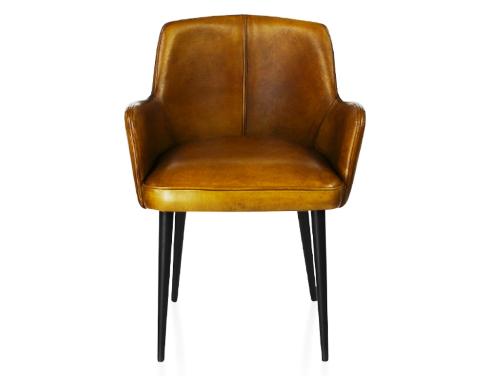 Silla vintage con reposabrazos de piel coñac