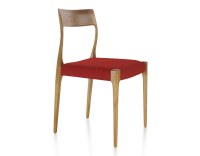Chaise scandinave bois teinte merisier assise tissu bordeaux