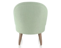 Fauteuil crapaud sans accoudoirs pieds bois teinte noyer et tissu vert sauge
