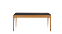 Table extensible 8 à 12 personnes en chêne et céramique allonges céramique avec bois teinte merisier et plateau et allonges céramique noire unie 210x100 cm