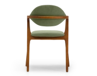 Chaise design avec accoudoirs bois teinte merisier et tissu vert