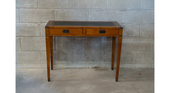 Bureau marine 2 tiroirs bois teinte merisier et cuir vert