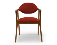 Chaise design avec accoudoirs bois teinte merisier et tissu orange brulé