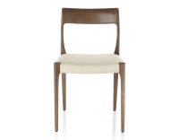 Chaise scandinave bois teinte marron foncé assise tissu chevron beige