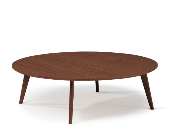 Table basse ronde en chêne plateau bois F1 teinte marron foncé 120x120x30 cm