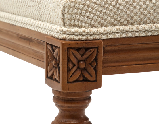Tabouret ancien style Louis XVI bois teinte ancienne et tissu chiné beige