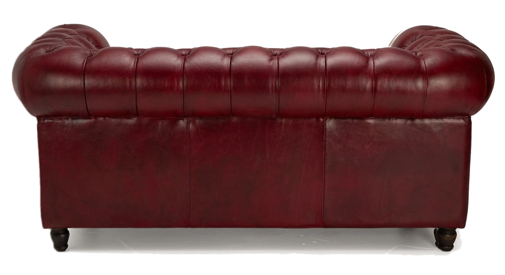 Canapé Chesterfield cuir 2 places rouge carmin accoudoirs cloutés