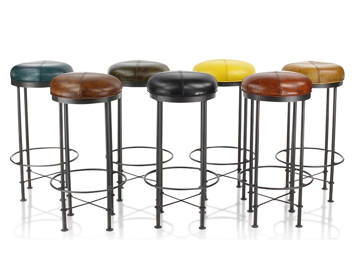 Taburete de bar vintage de piel marrón vintage