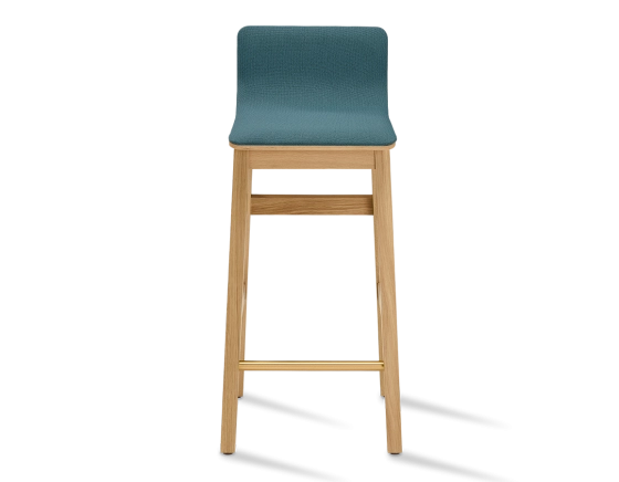 Tabouret de bar en chêne H60 cm bois teinte naturelle assise tissu bleu océan