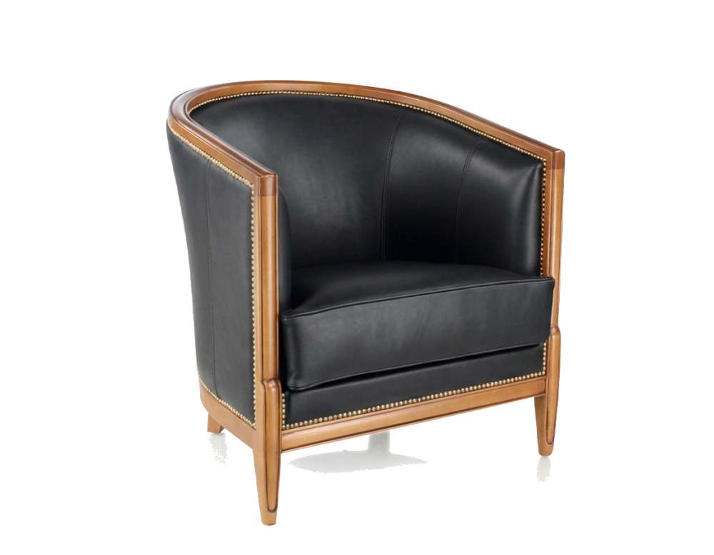 Sillón antiguo con reposabrazos moldurados bois teinte ancienne et cuir noir