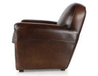 Fauteuil club cuir marron soutenu accoudoirs passepoil