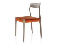 Chaise scandinave bois teinte marron foncé assise tissu velours terracotta
