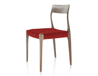 Chaise scandinave bois teinte marron foncé assise tissu bordeaux