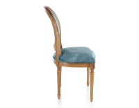 Chaise ancienne style Louis XVI bois teinte ancienne et tissu velours bleu pétrole