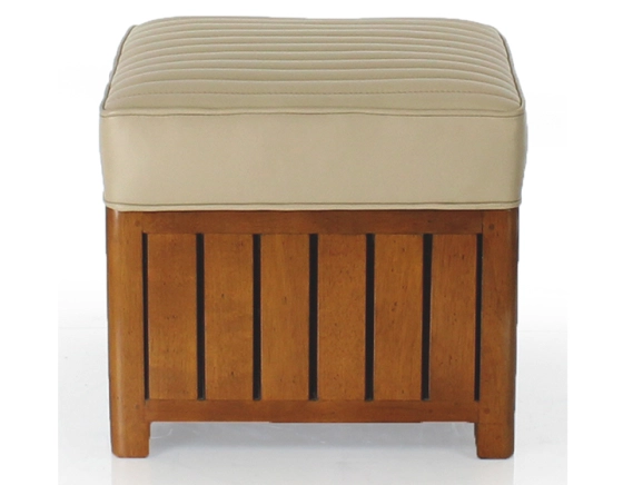 Pouf carré bois et cuir beige