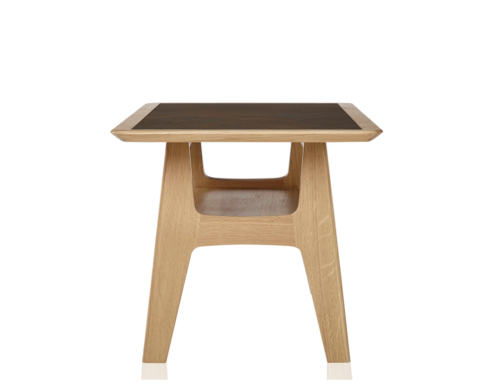 Rectangular coffee table in oak and ceramic with natural stained wood, oxidised brown ceramic top 100x50 cm