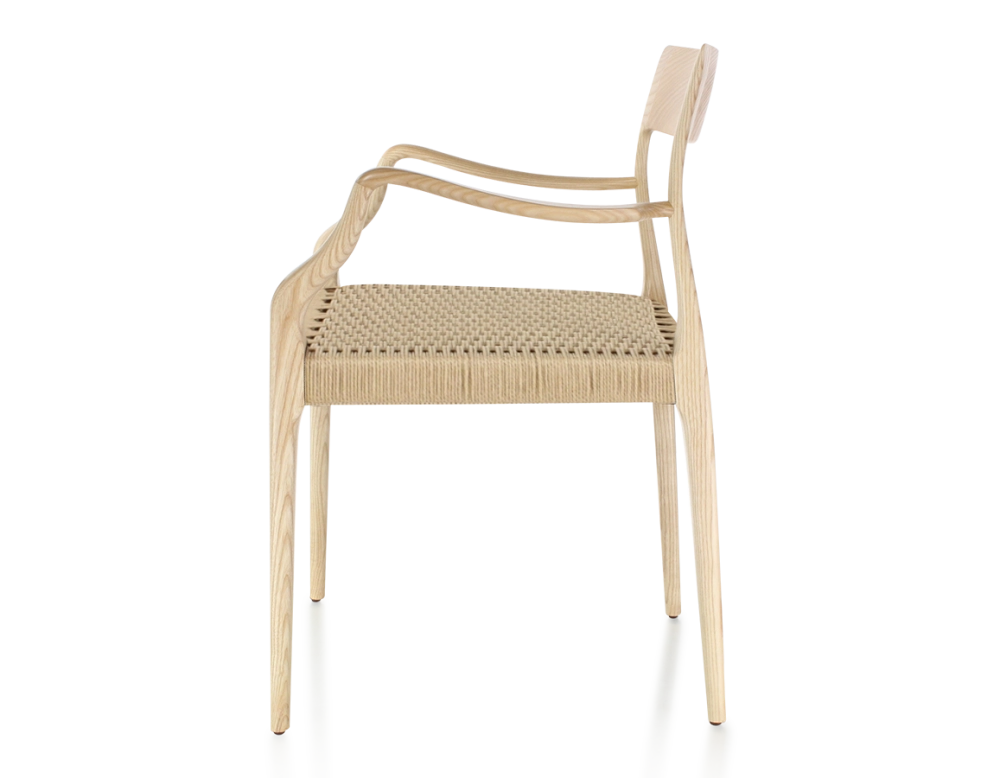 Chaise scandinave avec accoudoirs bois teinte naturelle assise corde