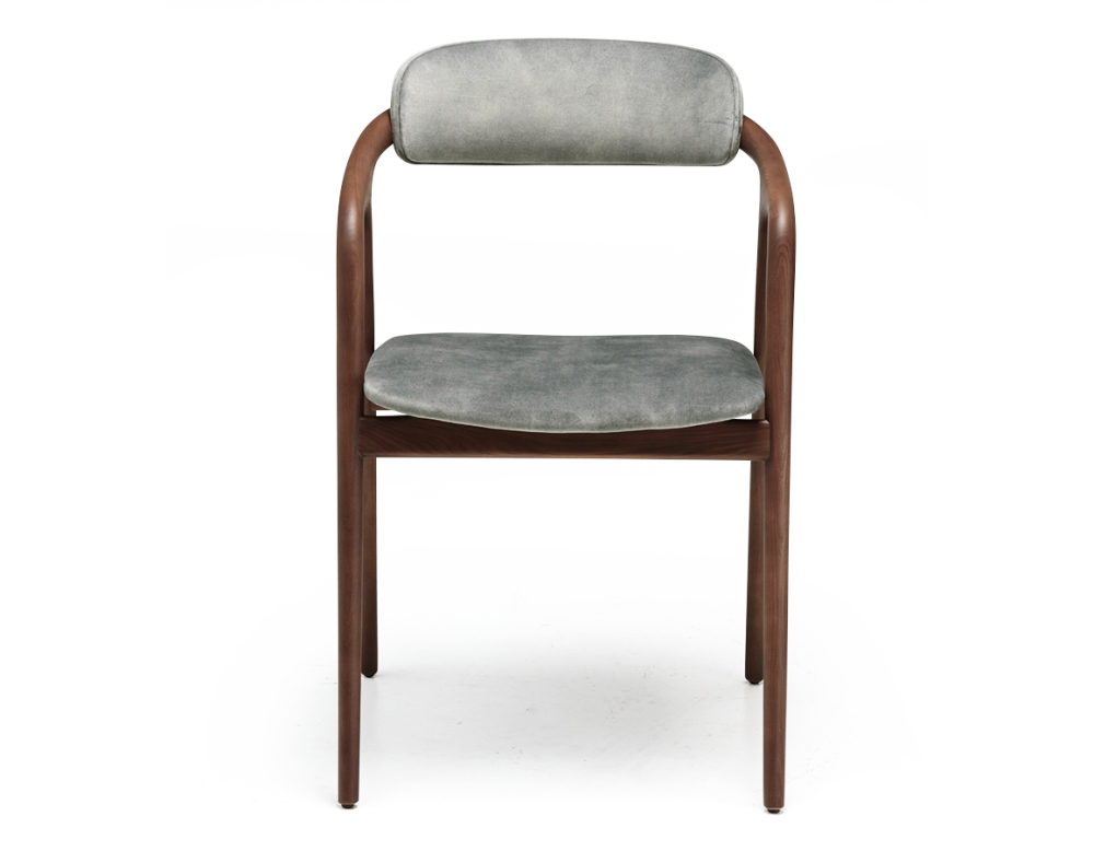 Chaise scandinave bois teinte noyer assise tissu velours gris bleu