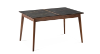Table salle à manger en chêne et céramique 8 personnes avec bois teinte naturelle et plateau céramique effet marbre noir 210x100 cm