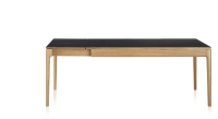 Table extensible 8 à 12 personnes en chêne et céramique allonges céramique avec bois teinte naturelle et plateau et allonges céramique noire unie 210x100 cm