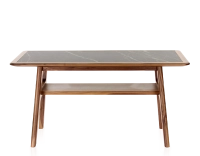 Table basse rectangulaire en noyer et céramique bois teinte naturelle plateau céramique effet marbre noir 100x50 cm