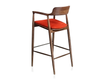 Bar stool h80 cm wood stained dark brown seat burnt orange fabric