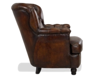 Fauteuil Chesterfield cuir marron soutenu moyen dossier