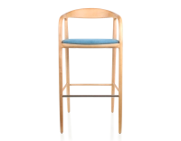 Tabouret de bar h80 cm teinte naturelle assise tissu bleu jean bois teinte naturelle et tissu bleu jean